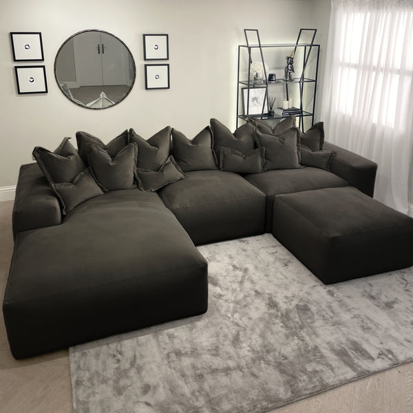 Lenox Shadow Grey Velvet Pillow Back Sofa Range Made to Order Sofa 