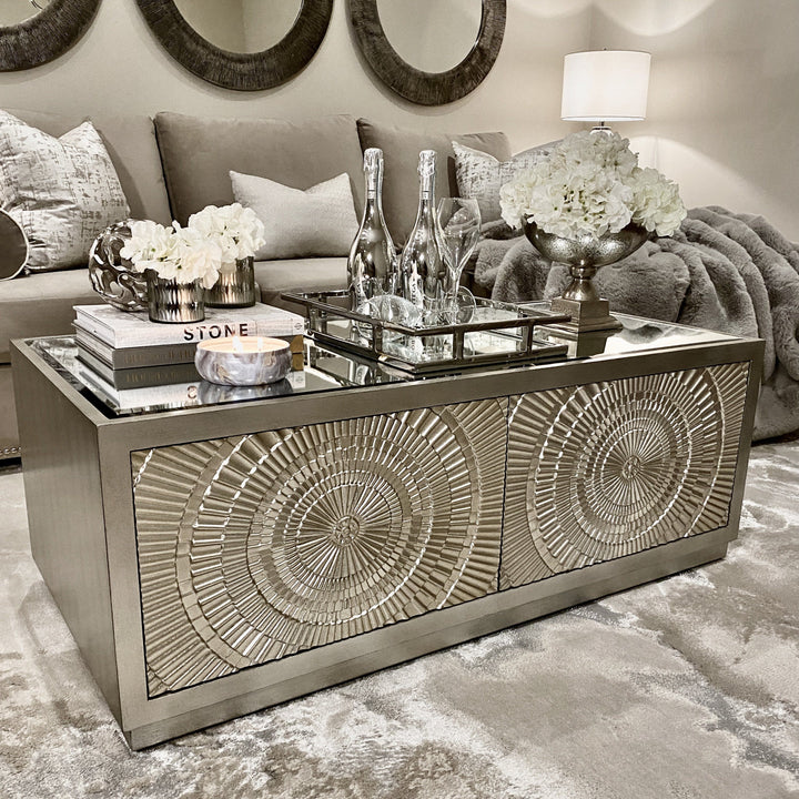 Leverette Silver 2 Drawer Coffee Table Furniture 