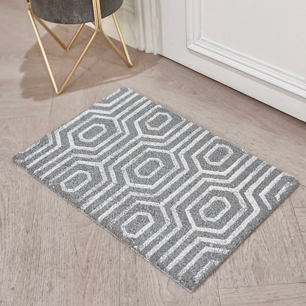 Lia Grey Geometric Doormat Rug 