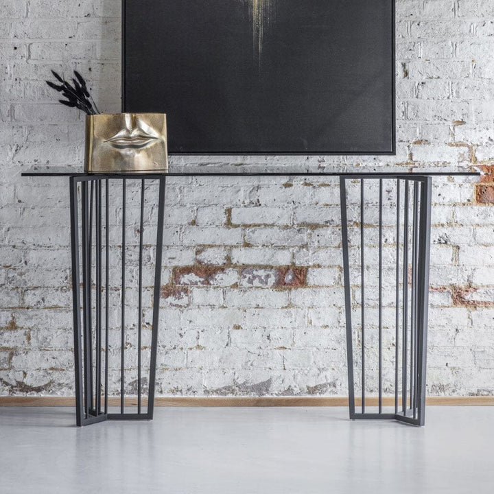 Linden Black Metal & Tinted Glass Console Table Console Table 