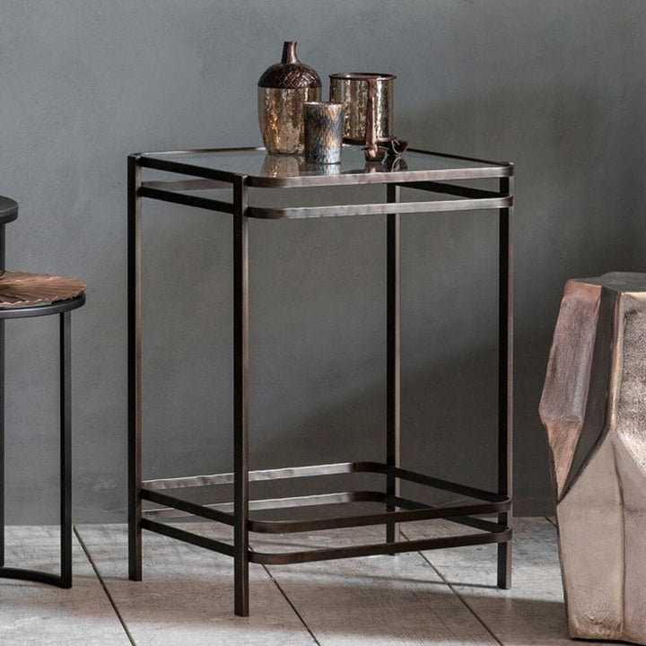 Linton Bronze Metal & Glass Side Table Furniture 