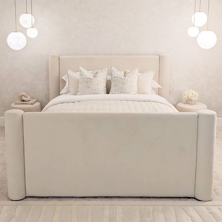 Lio Chunky Pillar Velvet Bed Made to Order Bed 