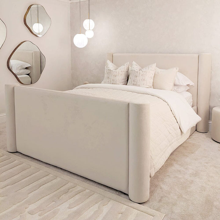 Lio Chunky Pillar Velvet Bed Made to Order Bed 