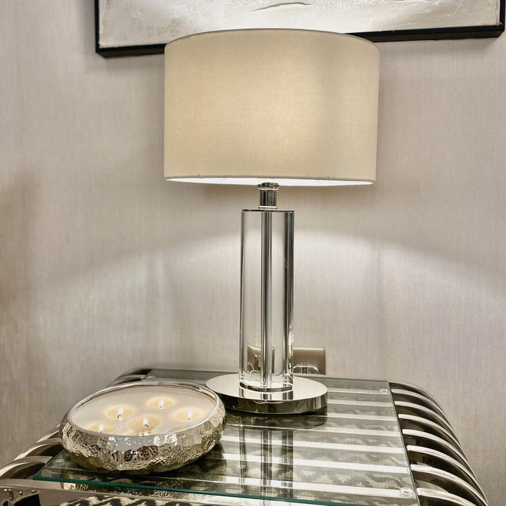 Lisle Medium Solid Glass & Silver Table Lamp Lighting 