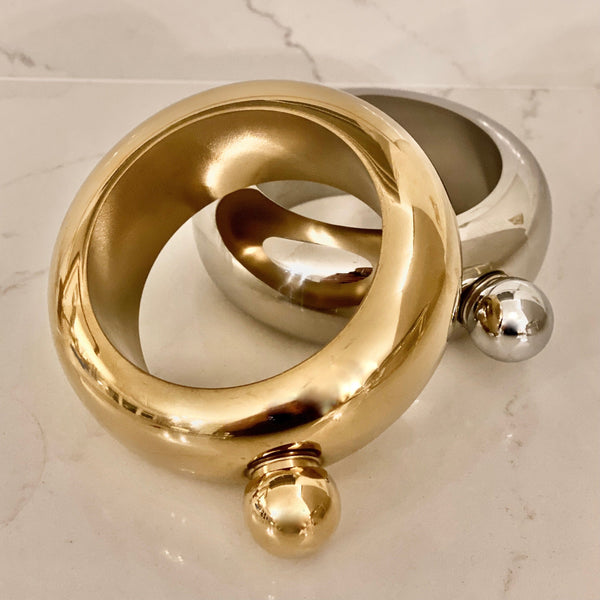 Livello Gold Stainless Steel Round Hip Flask Bangle 
