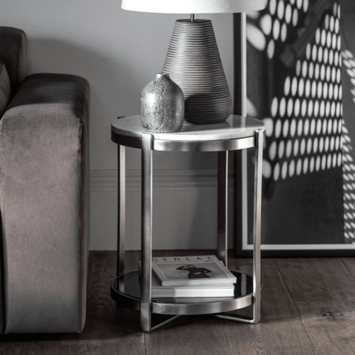 Livu Silver & Marble Side Table End and Side Table 