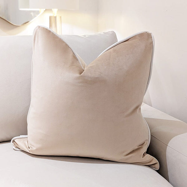 London Champagne Velvet Cushion with Satin Piping - 58 x 58cm Cushion 