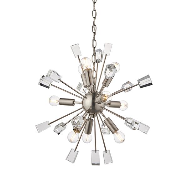 Lustre 9 Bulb Glass Sun Burst Chrome Pendant Ceiling Light Lighting 