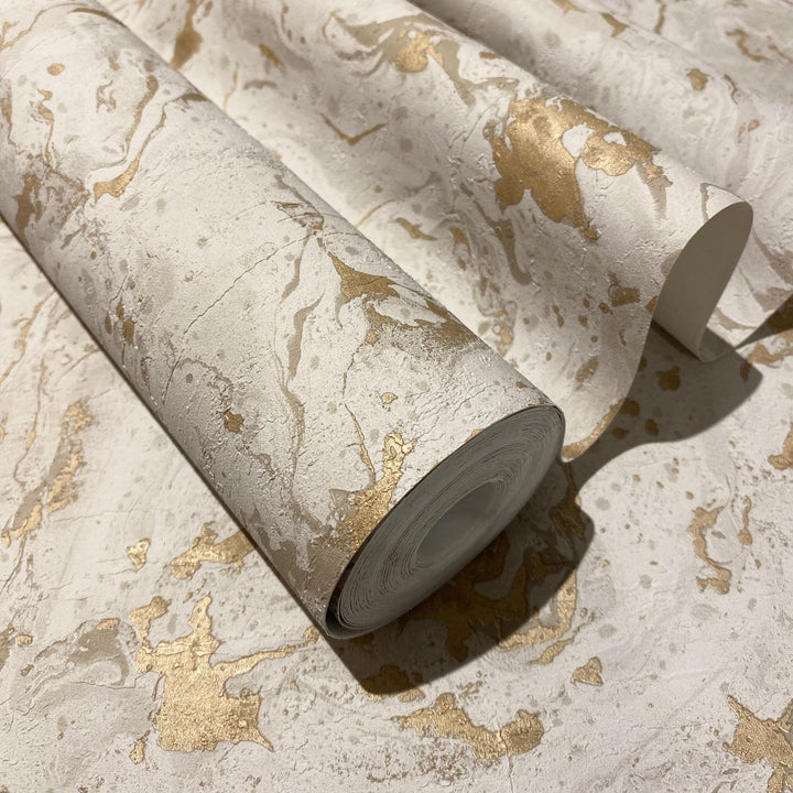 Maddox Neutral & Gold Marble Effect Wallpaper Sample Sample 