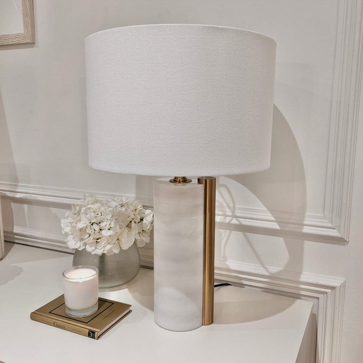 Madeline Marble & Brass Table Lamp with White Shade Lighting 