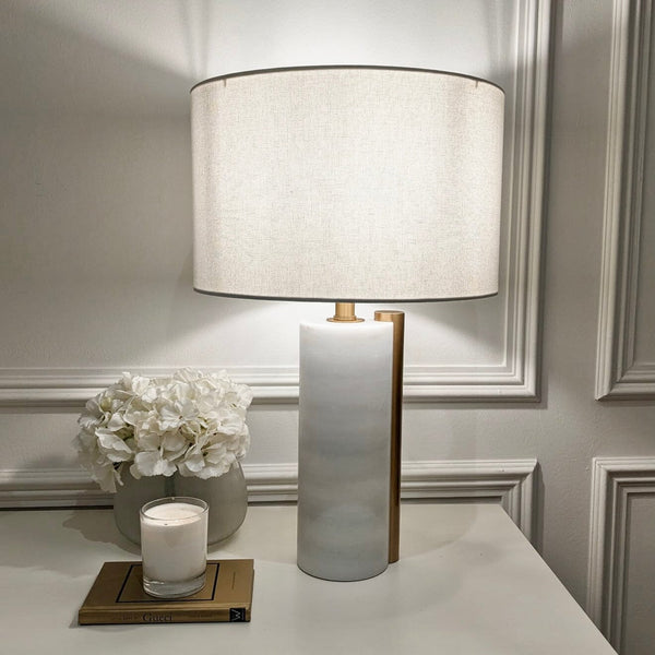 Madeline Marble & Brass Table Lamp with White Shade Lighting 