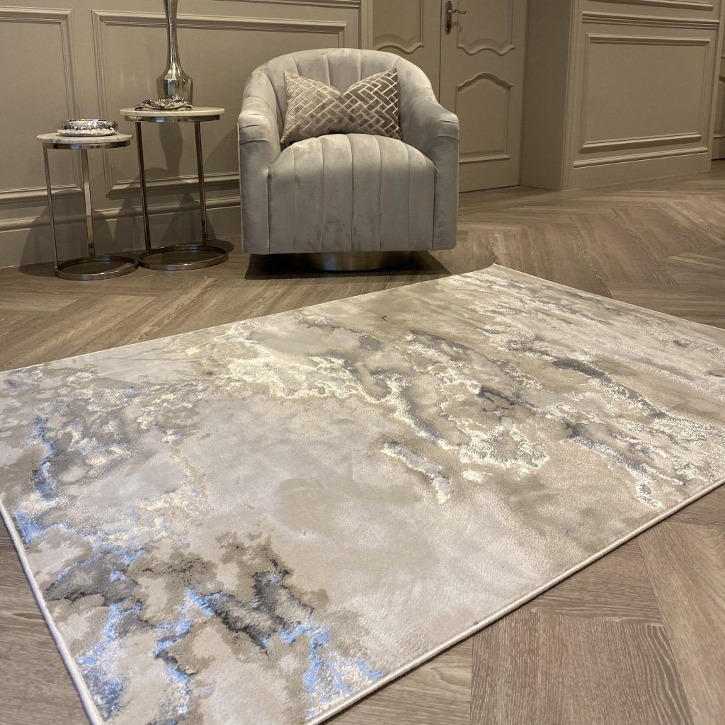 Shop Maia Grey, Cream & Silver Marble Rug – Rowen Homes
