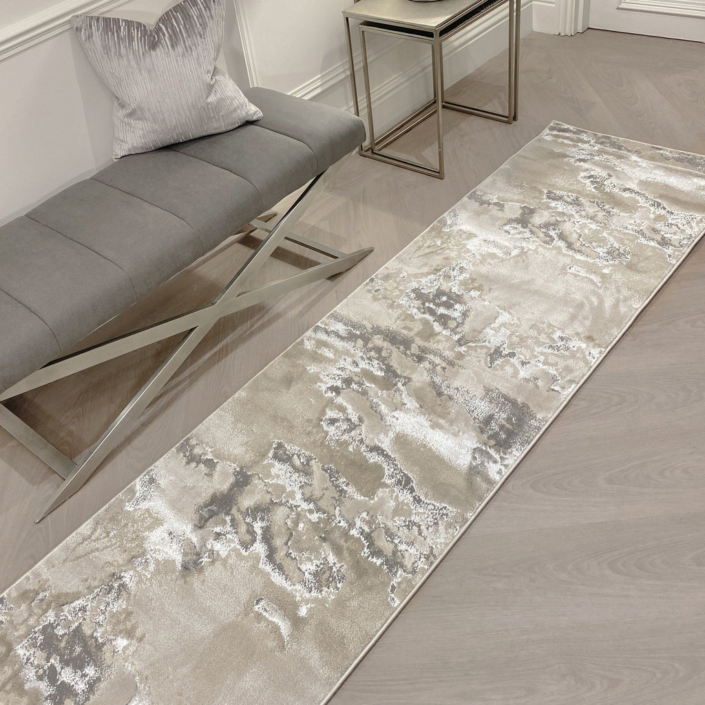 Maia Grey Cream & Silver Marble Runner