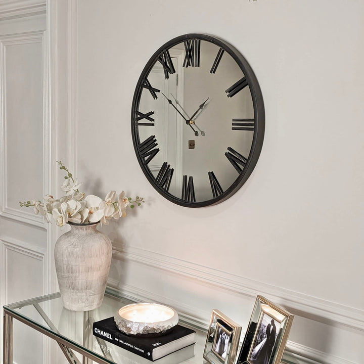 Malachi Black Mirrored Round Wall Clock Accessories 