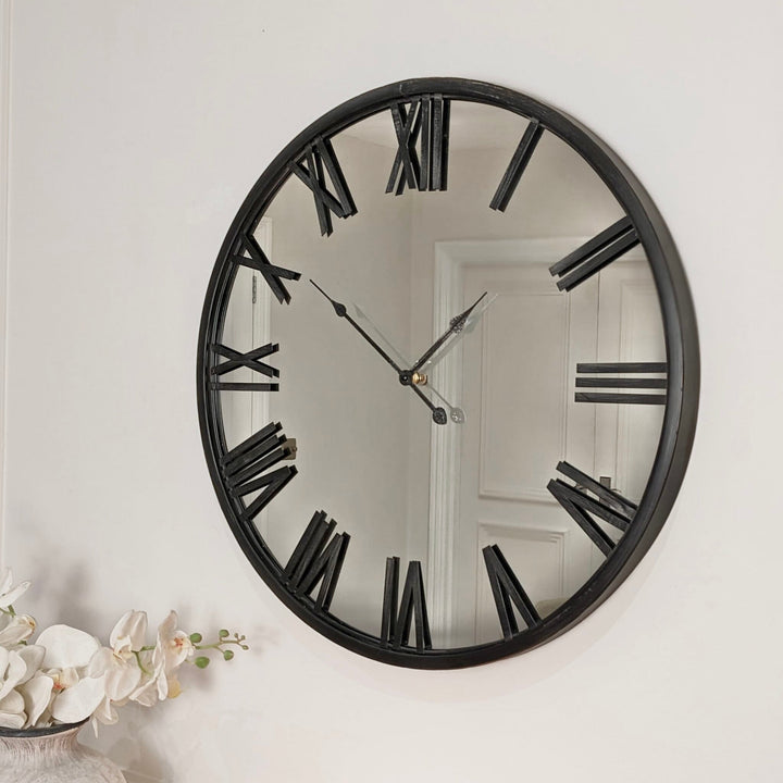Malachi Black Mirrored Round Wall Clock Accessories 