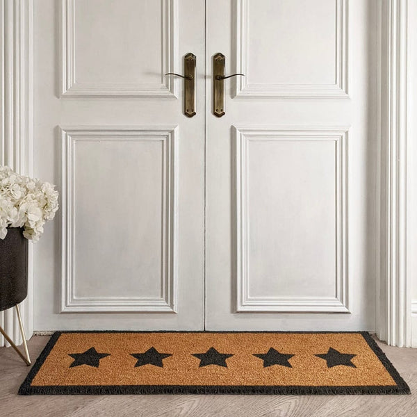 Manami Natural Black Star Print Large Doormat with Black Border Rug 