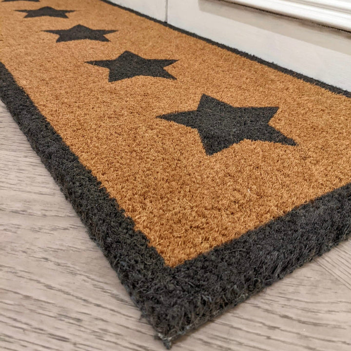 Manami Natural Black Star Print Large Doormat with Black Border Rug 