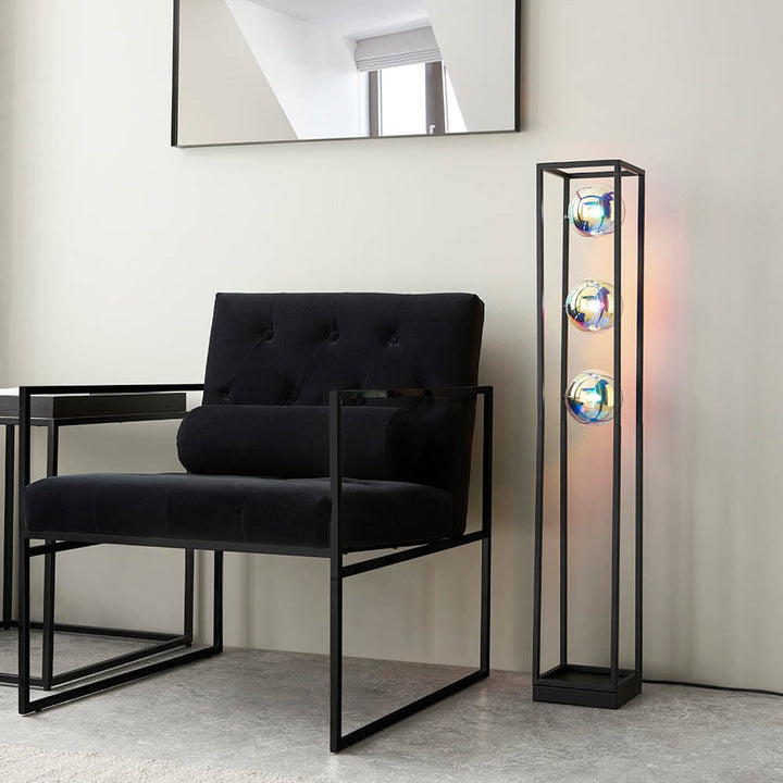 Marcel Black Open Frame Floor Light with Iridescent Glass Lighting 
