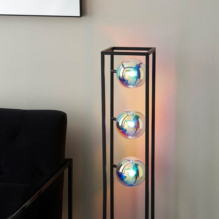 Marcel Black Open Frame Floor Light with Iridescent Glass Lighting 