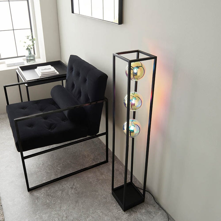 Marcel Black Open Frame Floor Light with Iridescent Glass Lighting 