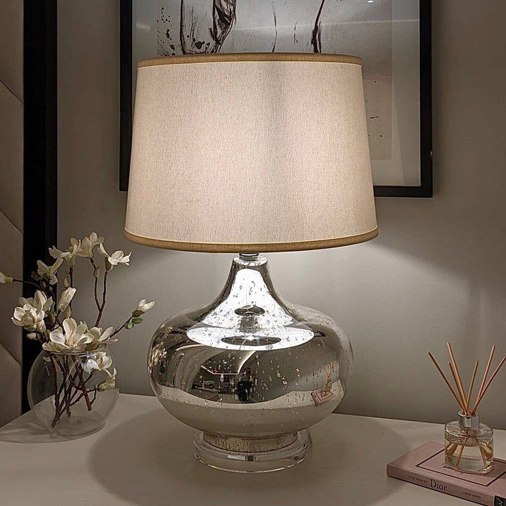 Mateo Silver Glass Table Lamp with White Shade 