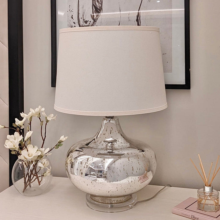 Mateo Silver Glass Table Lamp with White Shade 