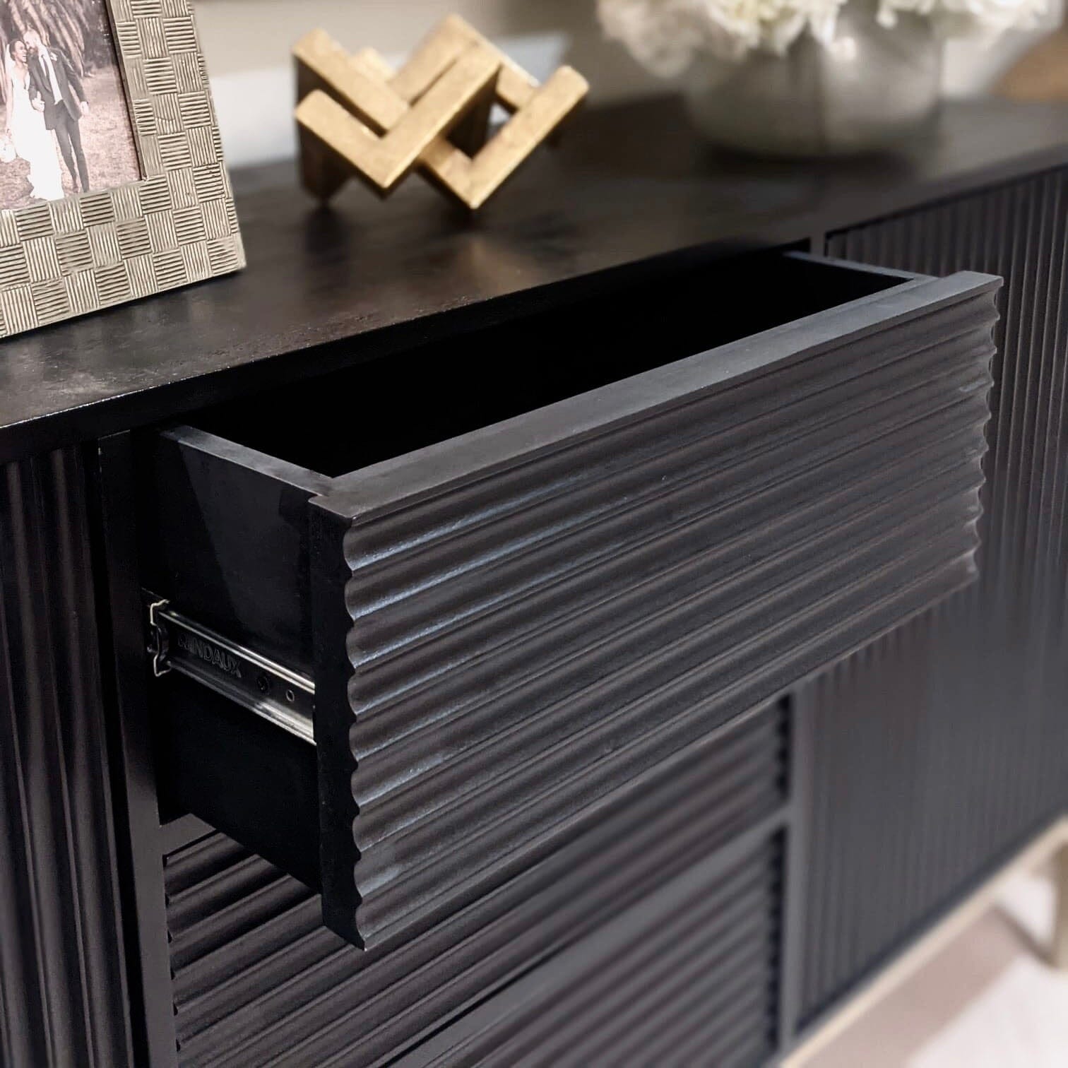 Mayfield Black & Gold Premium Rippled Sideboard Furniture 