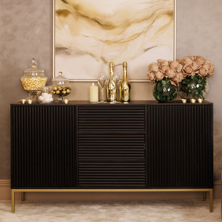 Mayfield Black & Gold Premium Rippled Sideboard Furniture 