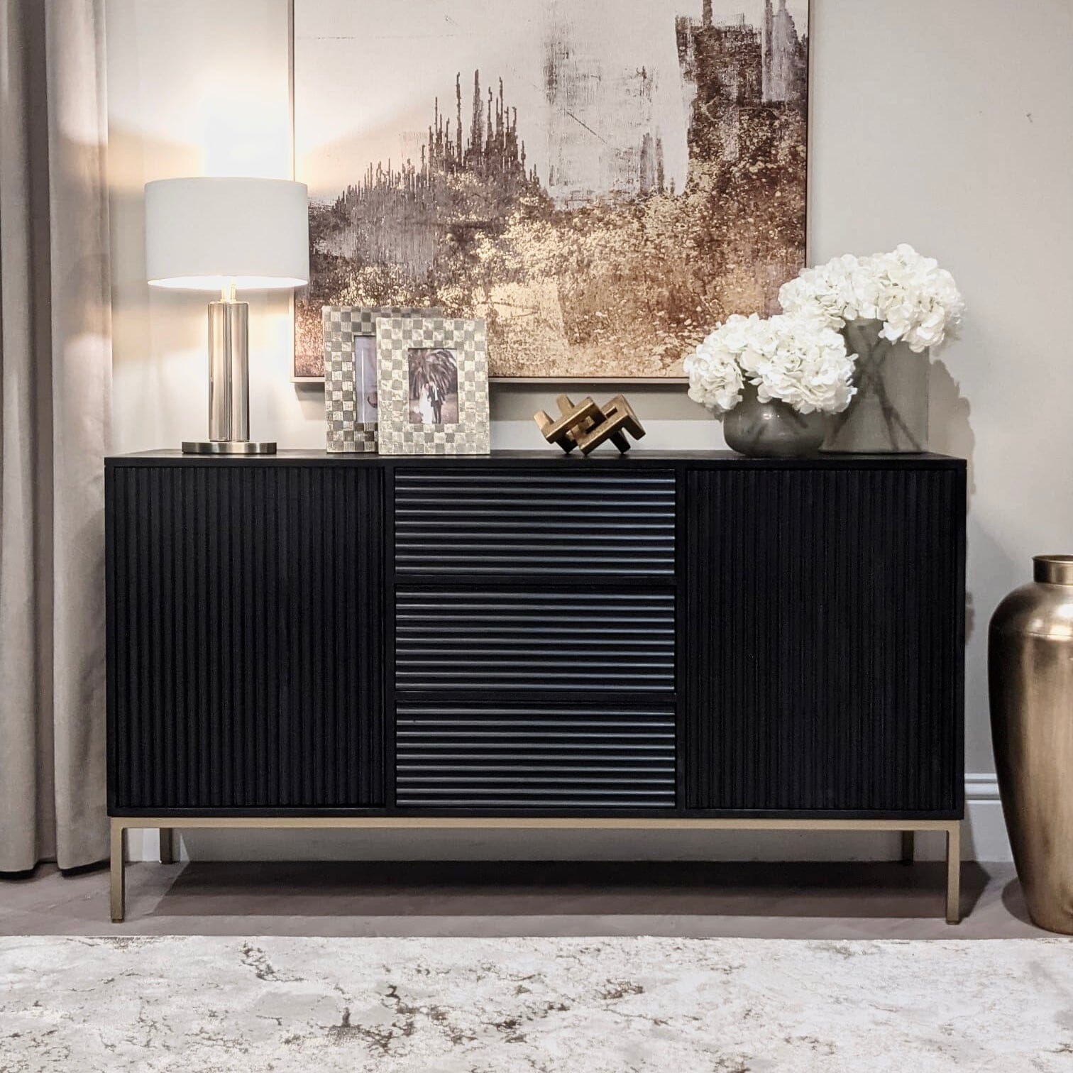 Mayfield Black & Gold Premium Rippled Sideboard Furniture 