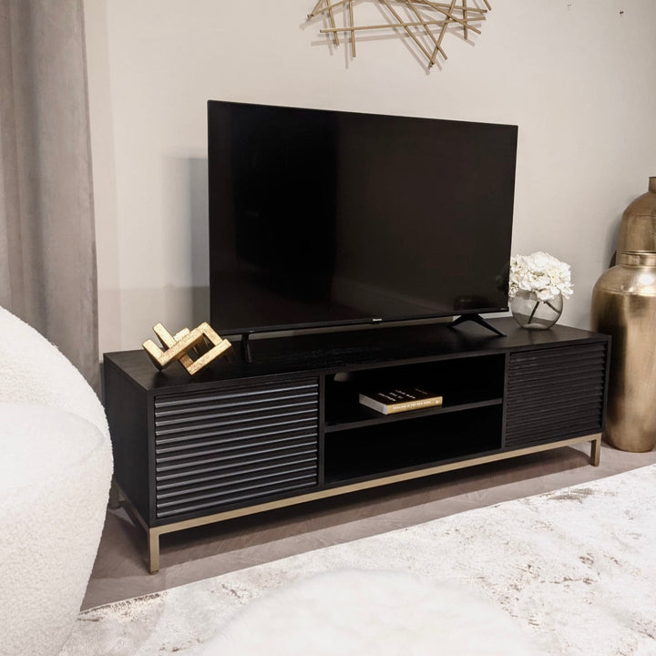 Mayfield Black & Gold Premium Rippled TV Unit Furniture 
