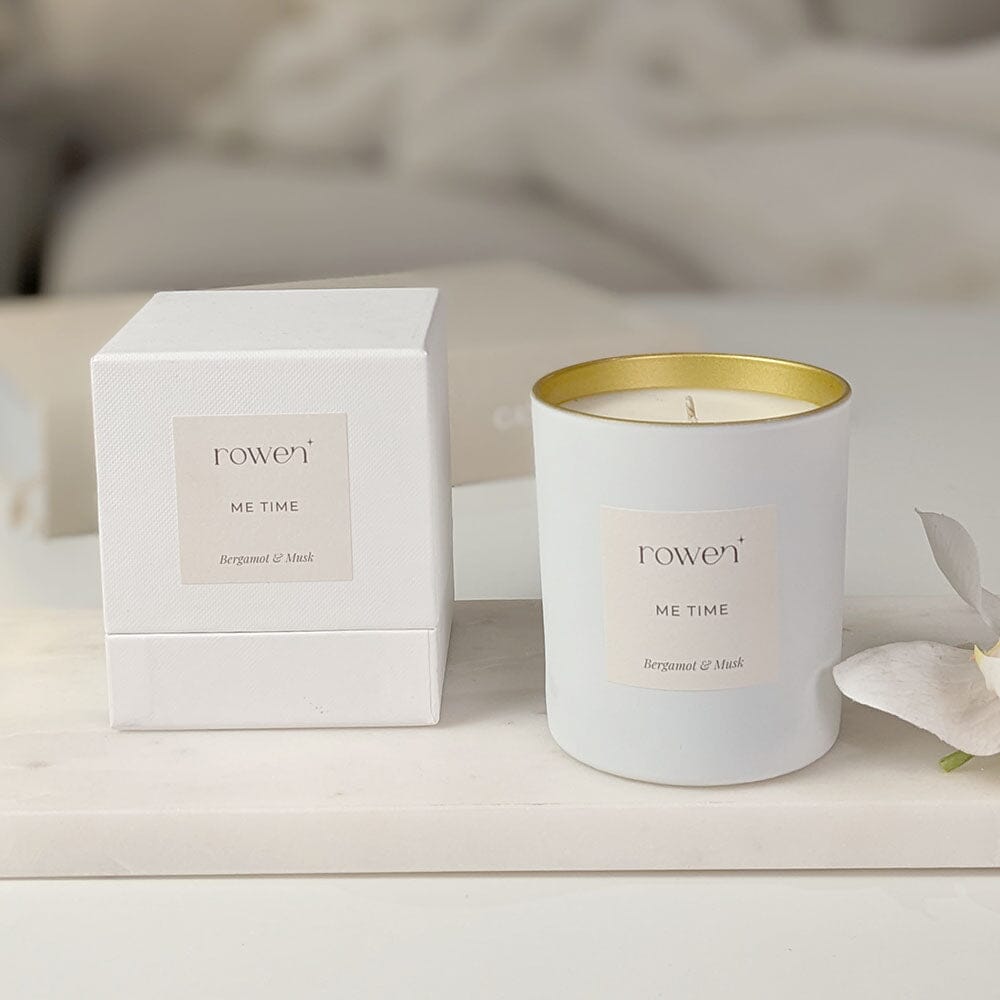 Me Time White & Gold Scented Candle - Bergamot & Musk Fragrance 