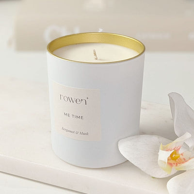 Me Time White & Gold Scented Candle - Bergamot & Musk Fragrance 