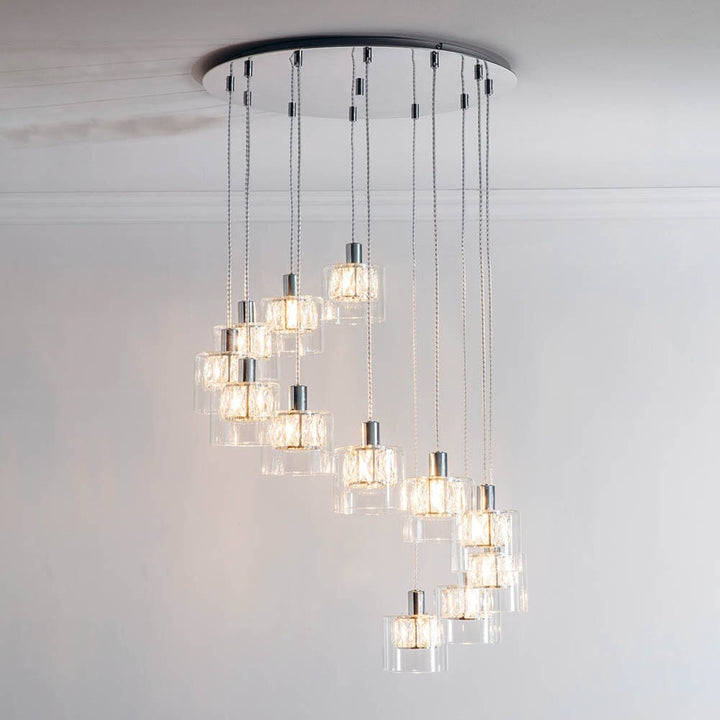 Mia Silver & Glass 12 Light Pendant Ceiling Light Lighting 