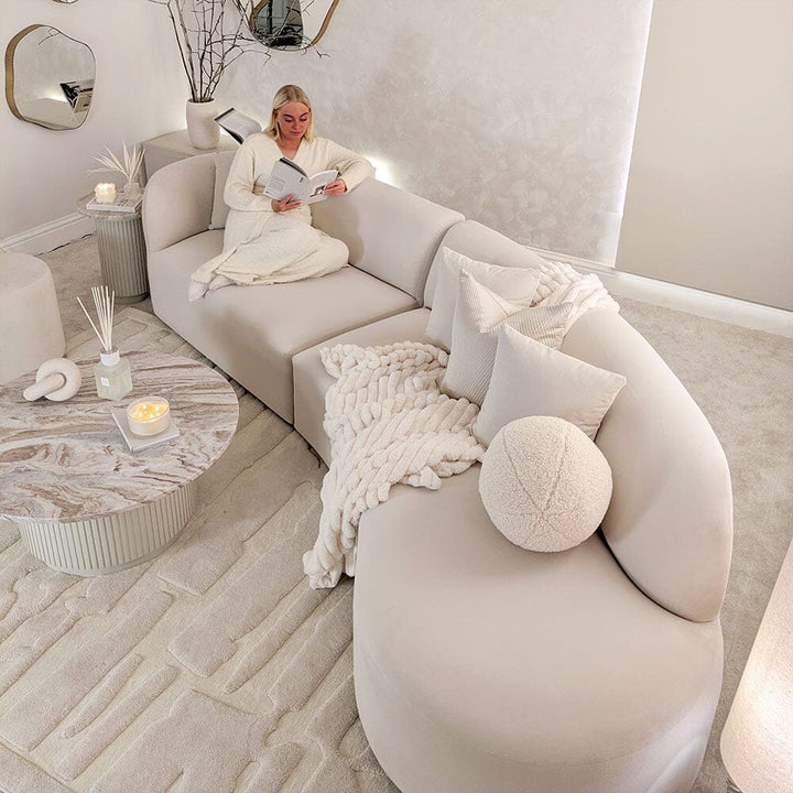 Milo Almond Velvet Curved Corner Sofa With Scatters Sofa 