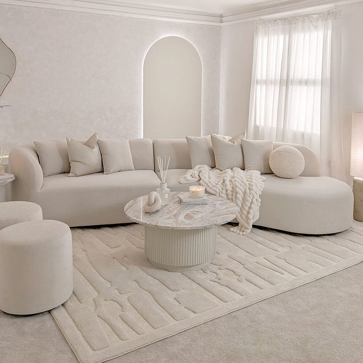 Milo Almond Velvet Curved Corner Sofa With Scatters Sofa 