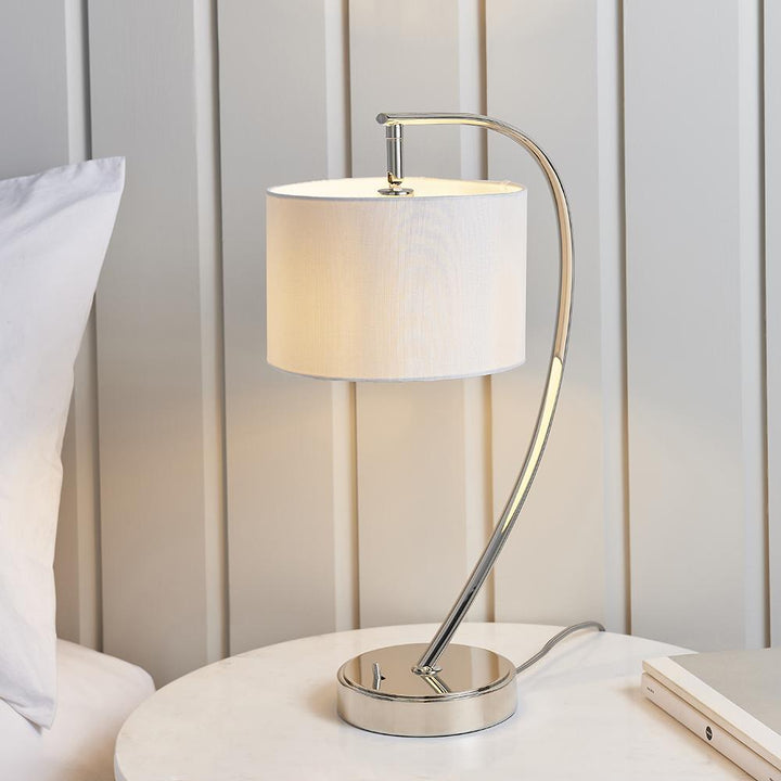 Moreto Silver Table Lamp with White Shade Lighting 