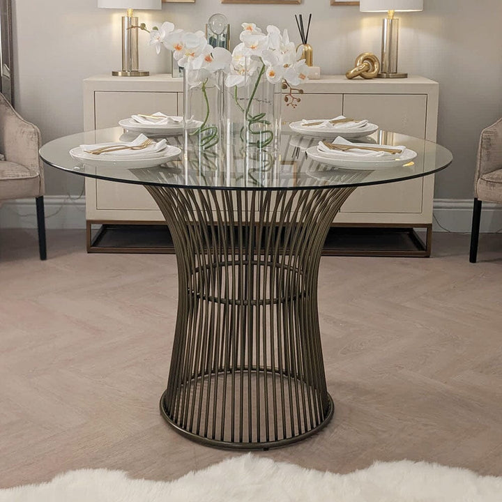 Mya Gold Metal and Glass Round Dining Table Furniture 