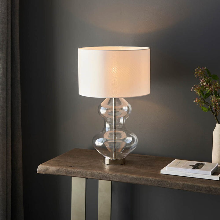 Myra Brushed Nickel & Glass Touch Table Lamp with White Shade Lighting 