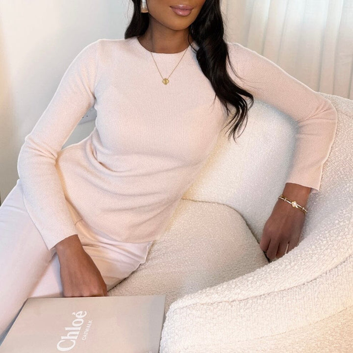 Nalani Cream Round Neck Detailed Cut Out Jumper Tops 