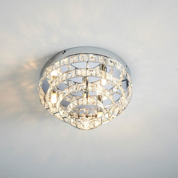 Nerosa 4 Light Silver & Glass Flush Ceiling Light Lighting 