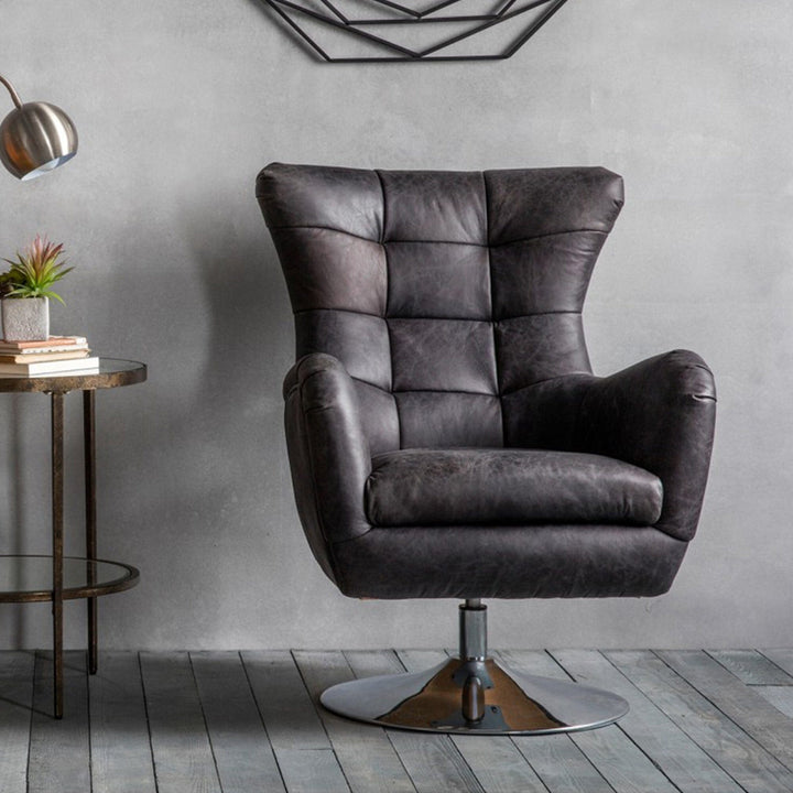 Newington Black Swivel Chair with Silver Base Chair 