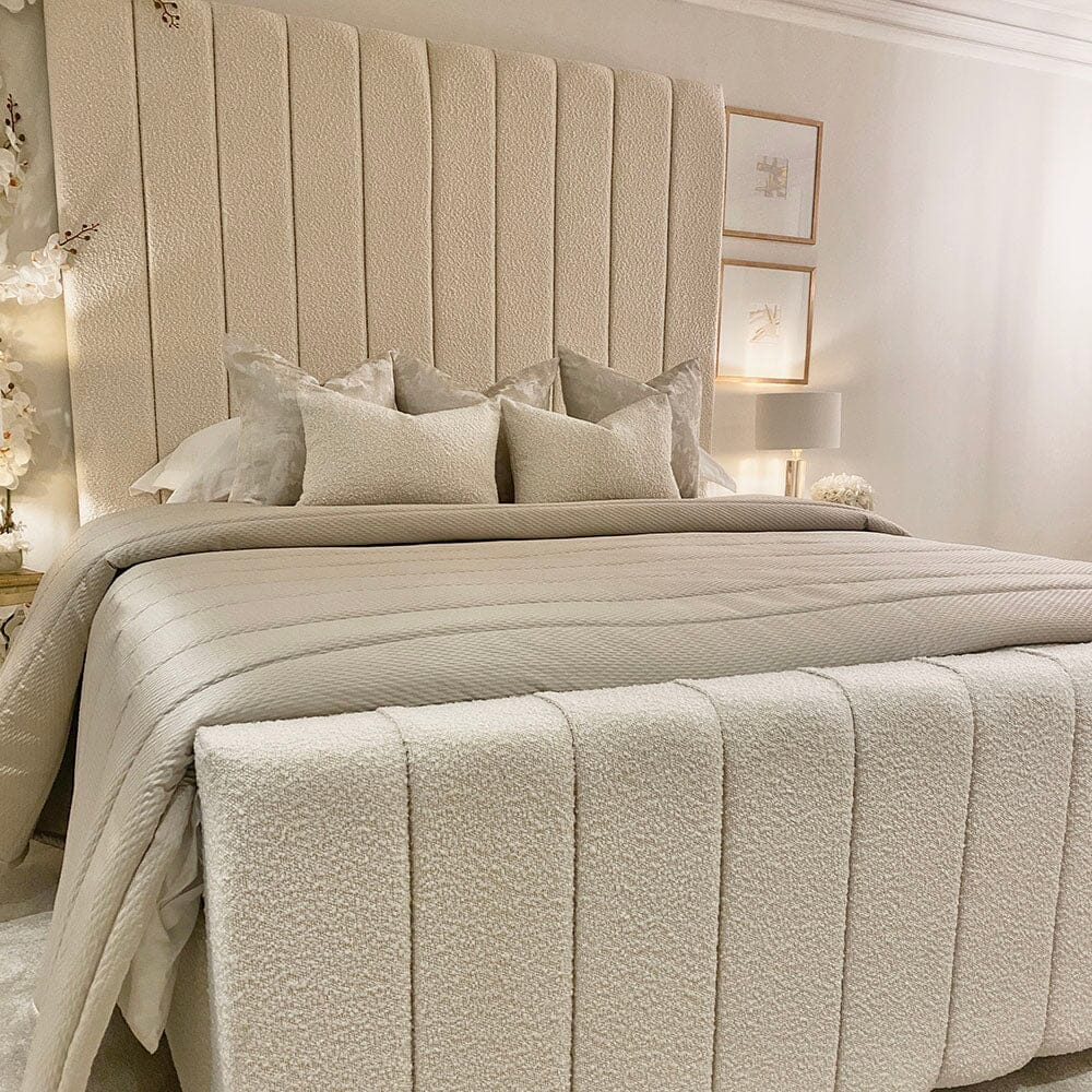Nori Cream Boucle Luxury Panelled Bed Rowen Homes