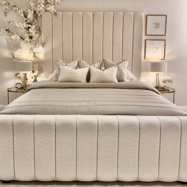 Nori Cream Boucle Luxury Panelled Bed Made to Order Bed 