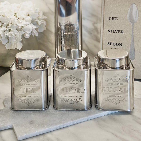 Nove Set of 3 Silver Canisters Kitchen 