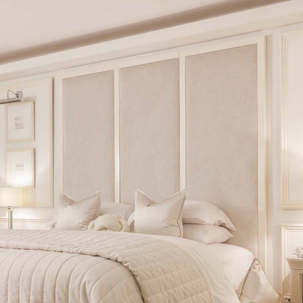 Oceania Stone and Ivory Premium Velvet Panelled Headboard Made to Order Bed 
