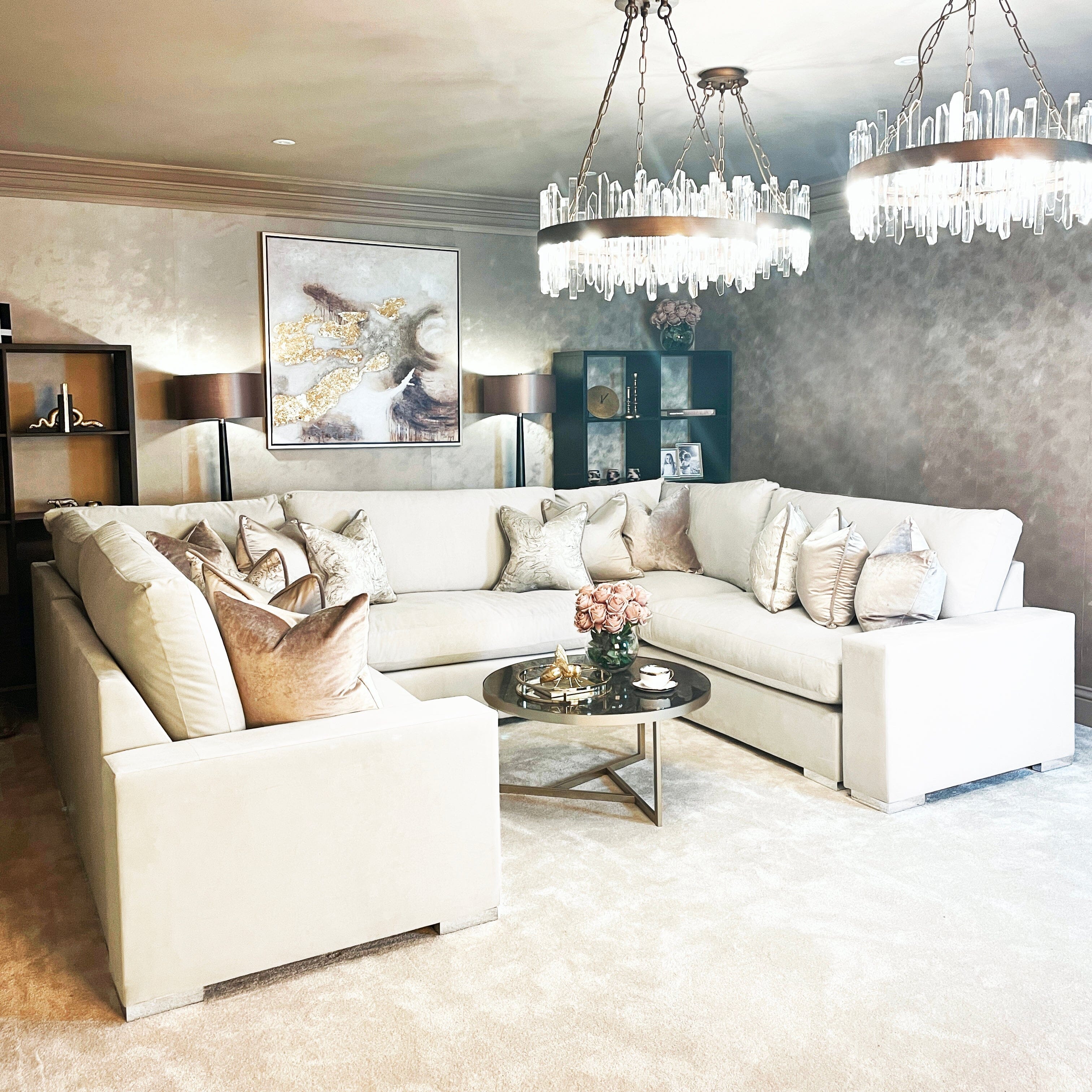 Olivia Cream Premium U-Shaped Sofa Made to Order Sofa 