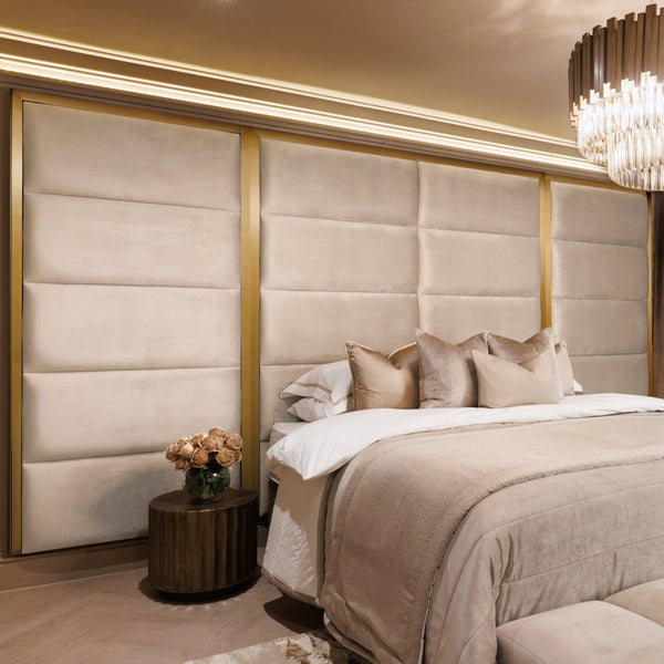 Oyster & Gold Luxury Velvet Chocolate Box Headboard with Wings Made to Order Headboard 