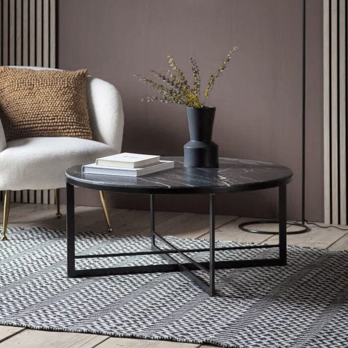 Parton Black Marble Round Coffee Table Furniture 