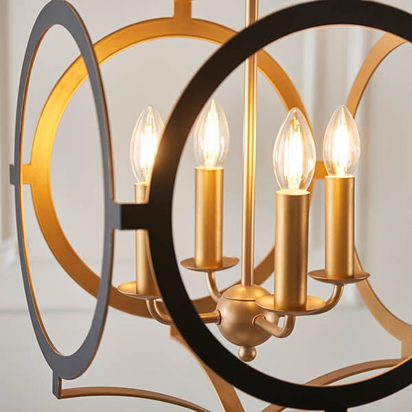 Penelope Black & Gold Circular Frame Pendant Ceiling Light Lighting 