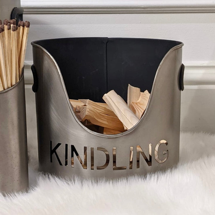 Pewter Logs and Kindling Buckets & Matchstick Holder Accessories 